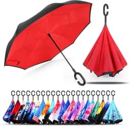 Guarda-chuva invertido dobrável de camada dupla à prova de vento, proteção contra chuva de cabeça para baixo, guarda-chuvas reversíveis para carro com alça em forma de C