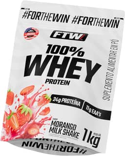 FTW 100% Whey Protein com Proteína Concentrada WPC, para Atletas com Alto Valor Biológico, Suplemento Pós-Treino Sem Glúten - Refil 1kg (Sabor Morango Milk Shake)