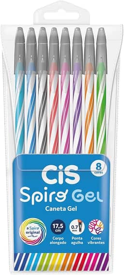 Caneta CIS SPIRO GEL Estojo com 8 Cores