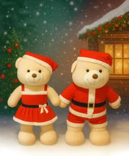 Urso Gigante Natalino de Pelúcia, 83cm, Mamãe e Papai Noel, Ideal para Decoração e Presente