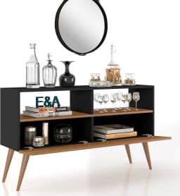 Aparador Buffet Multiuso Moderno Rack Sala Cozinha E&A (Preto/Nature)