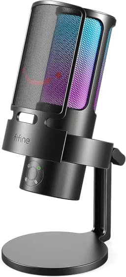 FIFINE Microfone USB para jogos PC,Streaming Podcast Mic com 4 padrões polares,mudo,saída para fones de ouvido,microfone condensador RGB para gravação vocal - A8PLUS