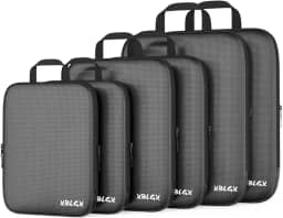 XBLGX Cubos de compressão, conjunto de 5 peças de caixas organizadoras de viagem, cubos de bagagem compressíveis com zíper para mulheres/homens - Acessórios essenciais de viagem, Preto, 6 Set