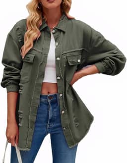 Jaqueta jeans feminina casual de botão grande, manga comprida, bainha desgastada, jaqueta moderna ocidental