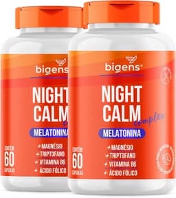 Night Calm Complex, Melatonina, magnésio, triptofano, Vitaminas B6 e B9, Biogens, Kit 2x 60 cápsulas