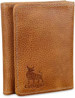 Carteira Masculina De Couro Legítimo Trifold Comporta RG CNH Cartões Antifurto Bloqueio Rfid - 289 (Whisky - Couro CBFF)