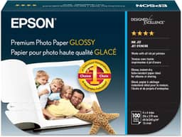 Epson Papel fotográfico premium S041727, 30 kg, alto brilho, 10 x 15 (pacote com 100 folhas), branco