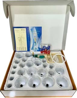 Kit Com 24 Copos Ventosa Ventosaterapia Guasha Cupping Terapêutica Massoterapia Sucção Vácuo + Bomba