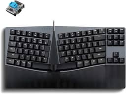 Perixx PERIBOARD-335BL Teclado compacto mecânico ergonômico com fio - Interruptores de clique azuis de baixo perfil - Recurso programável com teclas macro - Compatível com Windows e Mac OS X - Inglês
