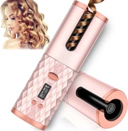 Modelador de cachos automático, modelador de cabelo automático sem fio com 6 temperaturas e temporizadores, barril de cerâmica recarregável, modelador de cachos sem fio, ferramenta portátil rotativa para pentear, desligamento automático