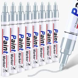 Caneta de tinta prateada marcador metálico permanente – 8 canetas de tinta à base de óleo, ponta média, secagem rápida e à prova d'água para restauração automotiva, metal, pintura rupestre, marcador