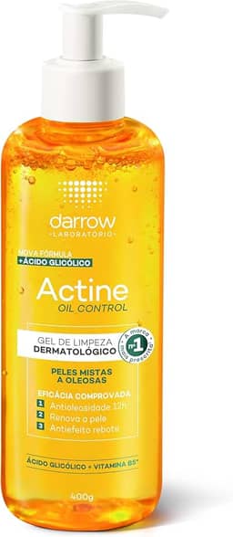 Darrow Actine Oil Control Gel de Limpeza Dermatológico Facial com Ácido Glicólico e Vitamina B5 para Controle da Oleosidade, Pele Matificada Sem Efeito Rebote e Poros Desobstruídos, 400g