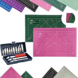 Kit Base de Corte A3 45x30cm Patchwork Artesanato Scrapbook Dupla Face Multiuso AutoCura Jogo Estilete de Precisão Profissional 13 Peças (Rosa e Verde)