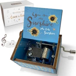 Hcaredee Girassol Caixa de música de madeira You are My Sunshine Dia dos Namorados artesanato vintage mecanismo gravado a laser, pequenas caixas musicais de lembrança para meninas mulheres mãe esposa