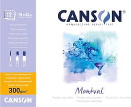 CANSON Montval, Bloco Colado por 1 Lado de Papel para Aquarela, Grão Fino, Tamanho 18x25cm com 12 Folhas, Gramatura 300 g/m²