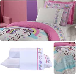 Edredom Solteiro Infantil Dupla Face Percal 300 Fios 03 Peças Infantil Unicórnio