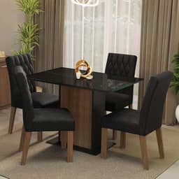 Conjunto Sala de Jantar Mesa Tampo de Vidro 4 Cadeiras Rustic/preto/oxford Reale Madesa