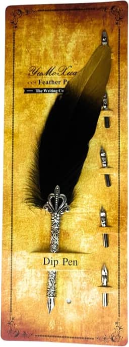 Caneta Tinteiro Pena Simples Preto com Dourado