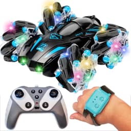 Carro Controle Remoto 2.4G 4WD Stunt Wheels – Drift, Rotação 360°, Controle por Gestos e Manete, Luzes LED, Música, Escalada Off-Road – Brinquedo Infantil Recarregável (Preto/Verde)