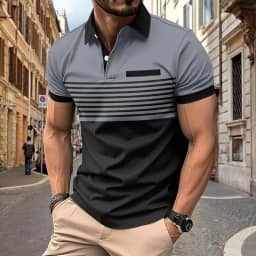 Camisetas polo masculinas casuais modernas listradas coloridas slim fit camisetas de golfe de manga curta