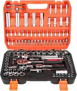 Kit Jogo de Soquetes com Chave Catraca, 108 Peças, Encaixe de 1/4" Soquetes Métricos, Allen e Torx, Barra Extensora em Aço Cromo Vanádio, caixa de ferramentas completa, kit de ferramentas completa