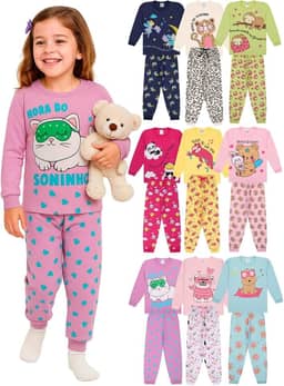 Kit Sortido 4 Peças Pijama Bebê Menina Manga Longa - 2 Conjuntos Pijama Bebê Feminino Algodão