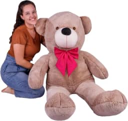 Urso de Pelúcia Gigante com Laço, 110 cm, Teddy Bear (Urso Avelã com Laço Pink)