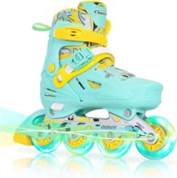 Nattork Patins em linha para meninas e meninos, crianças, 4 tamanhos de patins ajustáveis com rodas iluminadas, patins iluminadores para iniciantes para crianças e jovens adultos