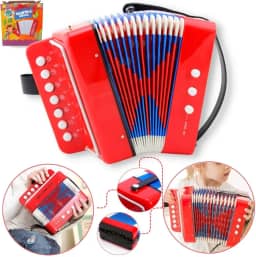 Faça & Resolva Sanfona Infantil Vermelha com 3 Baixos para Crianças Semi Profissional