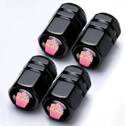 Pacote com 4 tampas de haste de válvula de pneu para cupcake, acessórios de carro, decoração de carro, tampas de pneu de alumínio, presentes de cupcake à prova de vazamento para mulheres e homens