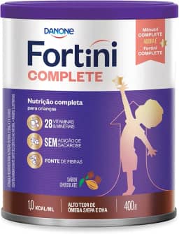 Fortini Complete Chocolate, Suplemento Infantil, 28 Vitaminas e Minerais, Fonte de Fibras e Ômega 3, 400g