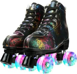 Patins clássicos de cano alto para adultos patinação ao ar livre que iluminam patins de quatro rodas patins brilhantes para mulheres
