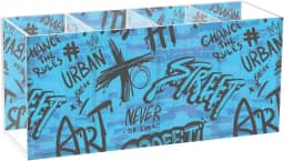 Joisal Porta-lápis de acrílico preto azul grafite abstrato, suporte de pincel de maquiagem para penteadeira, organizador de marcadores, organizadores de recipientes de maquiagem