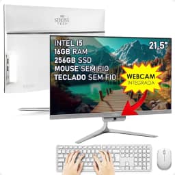 Computador Completo All In One Intel Core i5 21,5" Full HD 16GB SSD 256GB 4 Núcleos Super Turbo Hdmi Teclado e Mouse Strong Tech