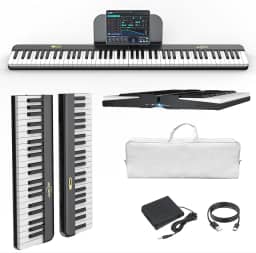 AiJoy Teclado de piano de 88 teclas com conexão magnética, piano elétrico destacável ASP-10M para iniciantes, piano digital portátil para viagens com teclas sensíveis, suporte MIDI, bolsa de