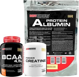 Kit Albumin Protein Baunilha 500g + Power Creatina 100g + BCAA Tangerina 100g - Bodybuilders