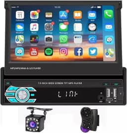 FINYQBET Central Multimidia Automotivo Tela Sensível ao Toque Retrátil de 7 Polegadas com Android Auto, CarPlay, Bluetooth e Câmera - Ideal para Dirigir com Segurança e Entretenimento em Viagens