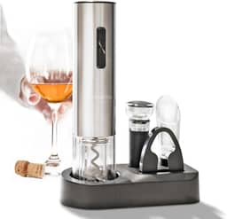 Momo Lifestyle Abridor de Vinho Elétrico Automático Recarregável com Kit Acessórios WineWiz, Saca Rolhas, Corta Lacre, Rolha a Vácuo, Aerador e Base de Armazenamento Bivolt