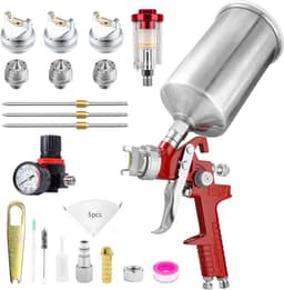 RRJ Pistola de tinta spray HVLP com regulador de ar, bocais de 1,4/1,7/2,5 mm, copo de 1000cc, pistola de pintura automotiva, pistola de pintura para pintura doméstica, móveis, cerca