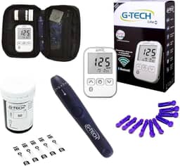 Kit Medidor de Glicose G-Tech Lite Smart Bluetooth 60 Tiras 10 Lancetas + Caneta e Estojo