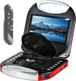 Magnavox – DVD Player portátil de 7 polegadas com controle remoto e adaptador de carro, tela TFT, leitor de CD, vermelho