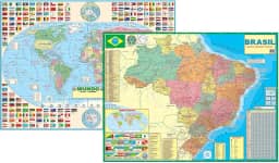 Kit Com 2 Mapas - 1 Brasil + 1 Mundi Político 120 x 90 cm