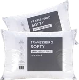Kit 02 Travesseiros 70cm x 50cm Softy Suporte Firme Alto Extra Macio Antialérgico Fibra Importada