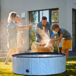 340 Litros Piscina Infantil, Piscina Chafariz Hidromassagem Inflavel, Banheira Dobravel Infantil para e Cães (120 * 30cm)