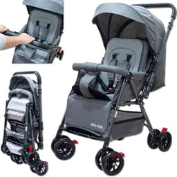 Carrinho de Bebê Reversível Passeio Runner até 15kg com Capota Retratil Reclinável Bandeja Cesto 4 Rodas Travas Cinto 5 Pontos e INMETRO (Cinza)