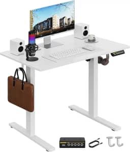 Gamork Mesa elétrica pequena de 89 x 61 cm, mesa de pé ajustável com altura ajustável, mesa ergonômica para trabalho, escritório, casa, computador, estação de trabalho