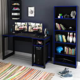 Kit Gamer Mesa para Computador com Estante Multiuso Preto Azul TecnoMobili