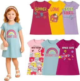 Kit 3 Vestidos Infantil Menina Verão Crianças Manga Curta Dia A Dia Para Sair