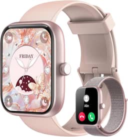 Smartwatch Feminino, Tela HD de 1,83" Relógio Fitness com Alexa, 120 Esportes, Frequência Cardíaca e Monitoramento do Sono, IP68 à rova d'água, Compatível com Android iOS, 2 Pulseiras (Rosa)
