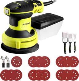 Lixadeira Roto Profissional 350W Orbital Elétrica Lixamento 220V com Coletor de Pó Removível 3 escovas Velocidade Variável 125mm para Lixamento em Madeira e Metal